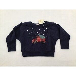 Truly Me Girls Size 4 Navy Plaid Truck Sweatshirt Winter Holidays Christmas